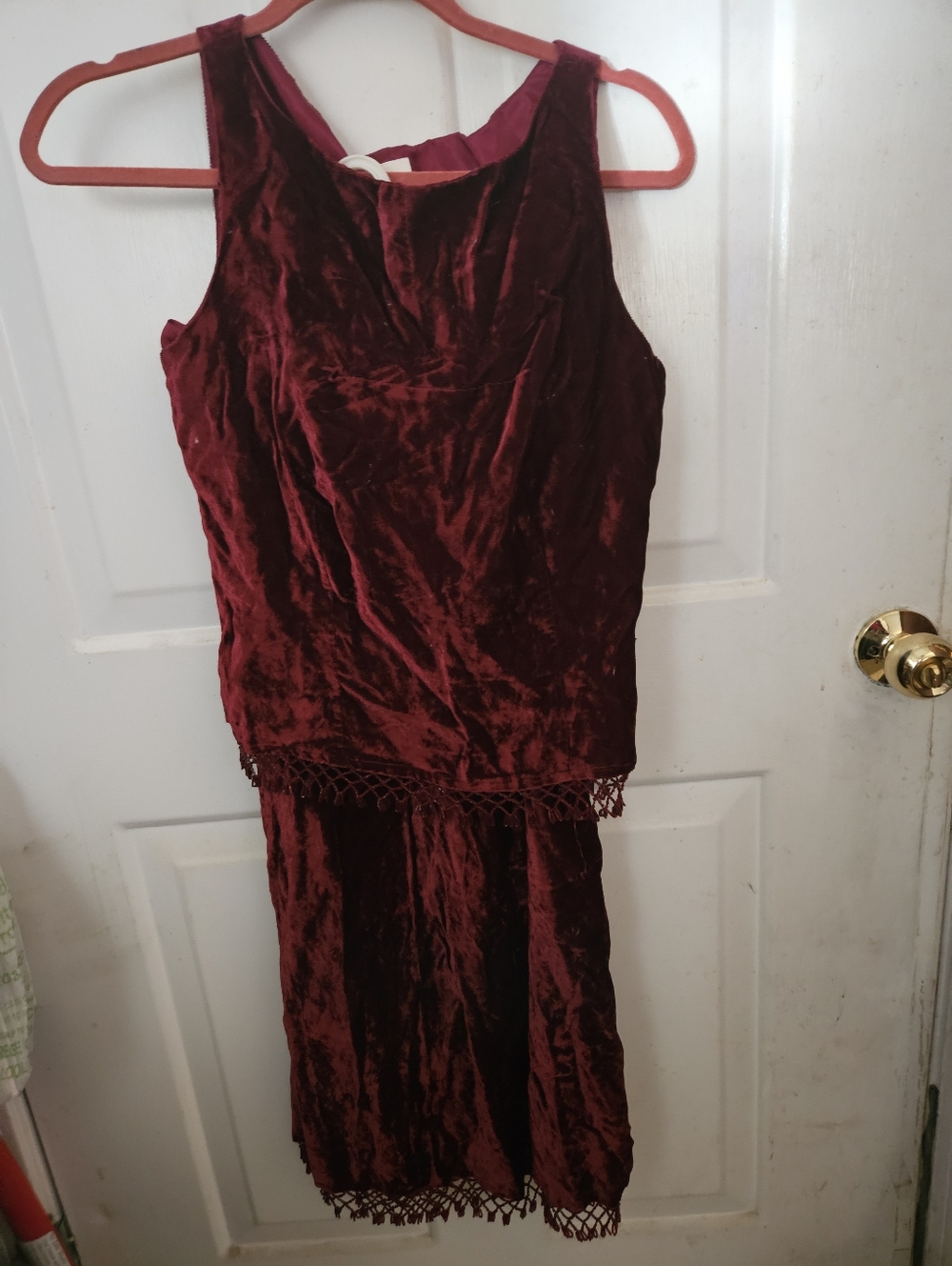 Velvet Two-Piece Dress Set in Deep Wine
